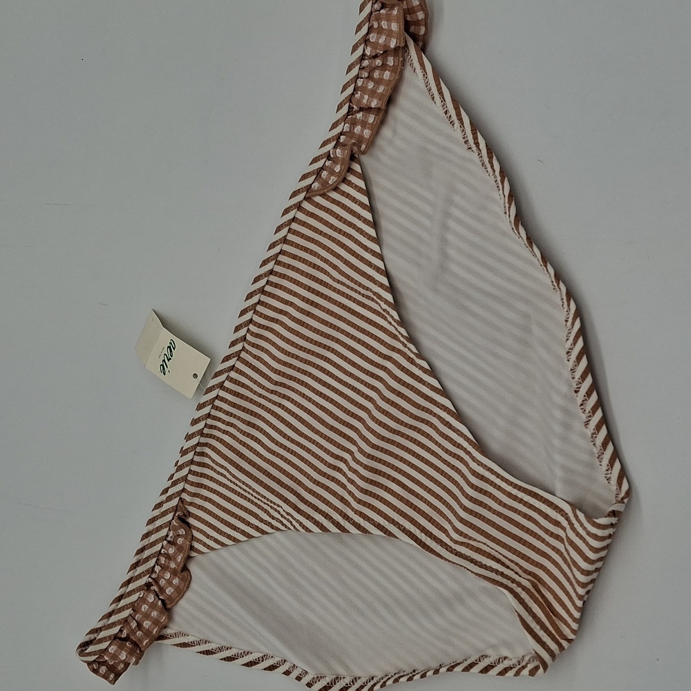 Aerie Striped Seersucker Ruffle Bikini Bottom Raw Sienna M